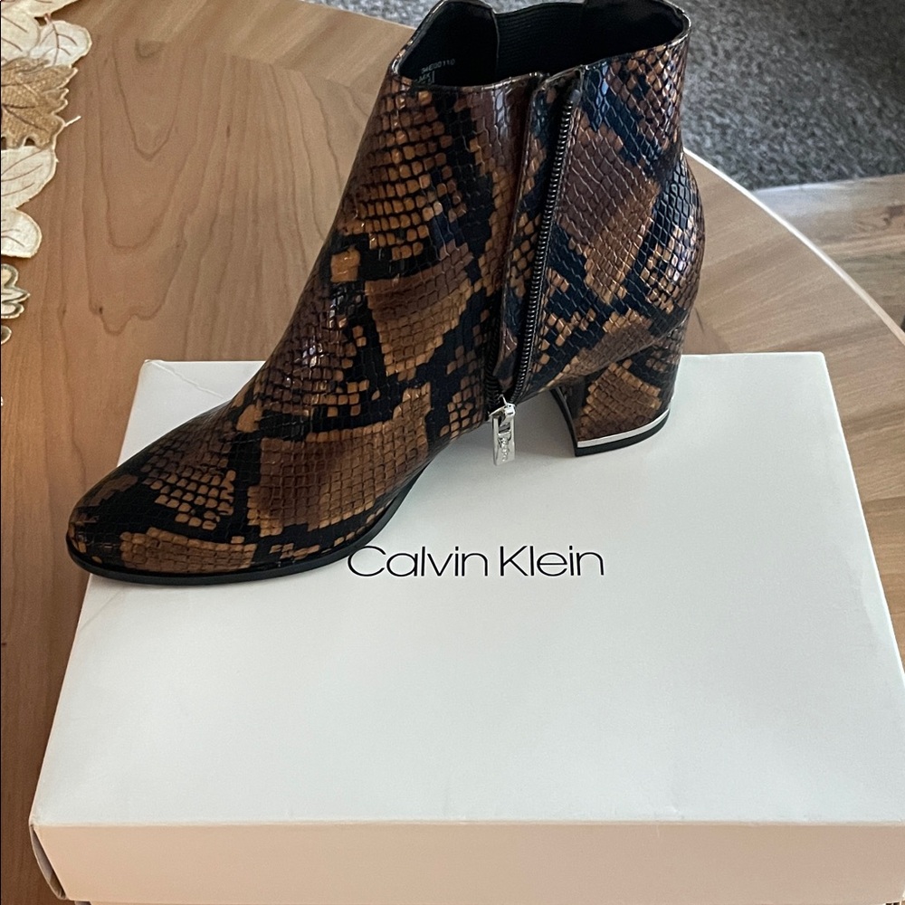 Calvin Klein Black and Brown Ankle Booties
